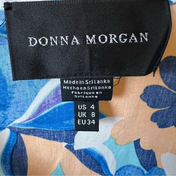 Donna Morgan Vibrant Floral Drop Waist Button-Down Shirt Dress, Sz 4 Blue - Picture 12 of 14